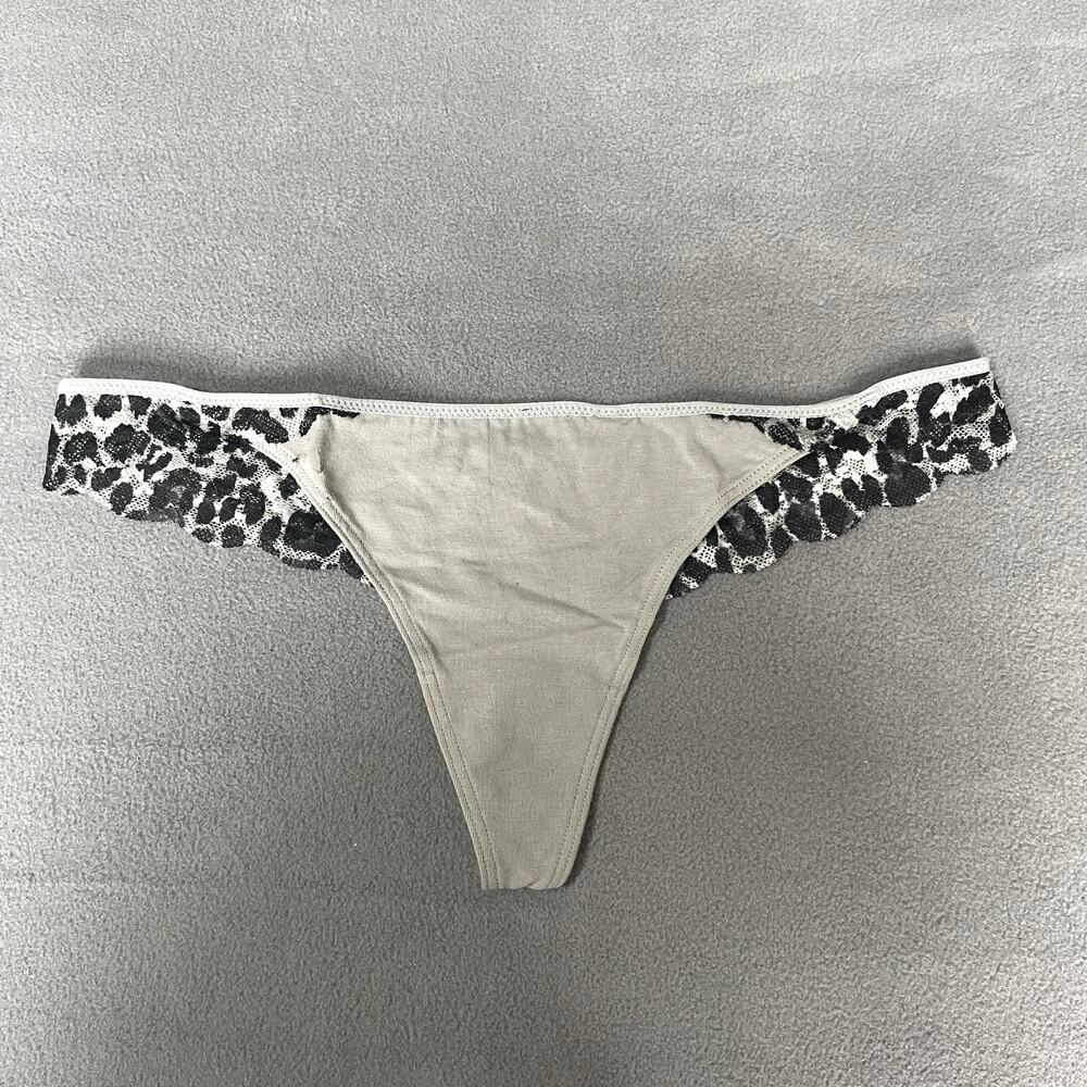 Victoria's Secret PINK 2011 Lace Back Low Rise Thong Panty Gray Animal Print